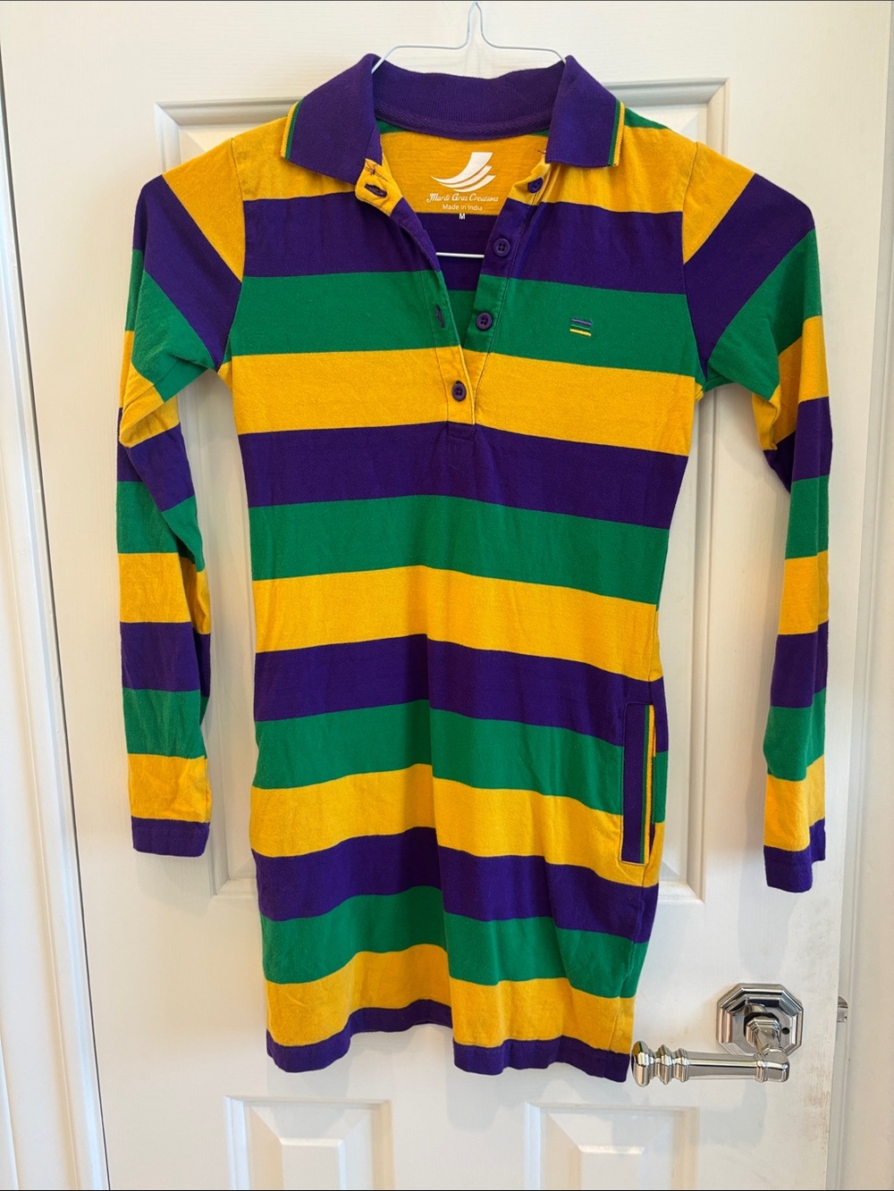 Long Sleeve Rugby Dress in Purple, Green & Yellow Mardi Gras Colors